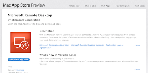 Click to view Microsoft Remote Desktop in the App Store