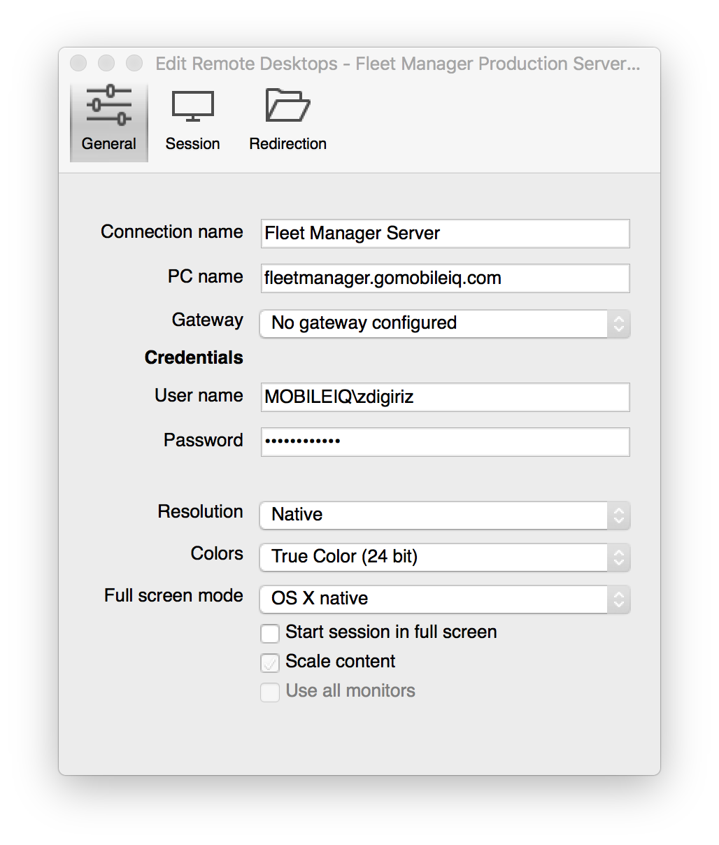 Microsoft Remote Desktop configure